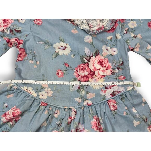Vintage Le Maj Blue Pink Floral Cotton Toddler Dress Size 5 Made In USA - Picture 9 of 10